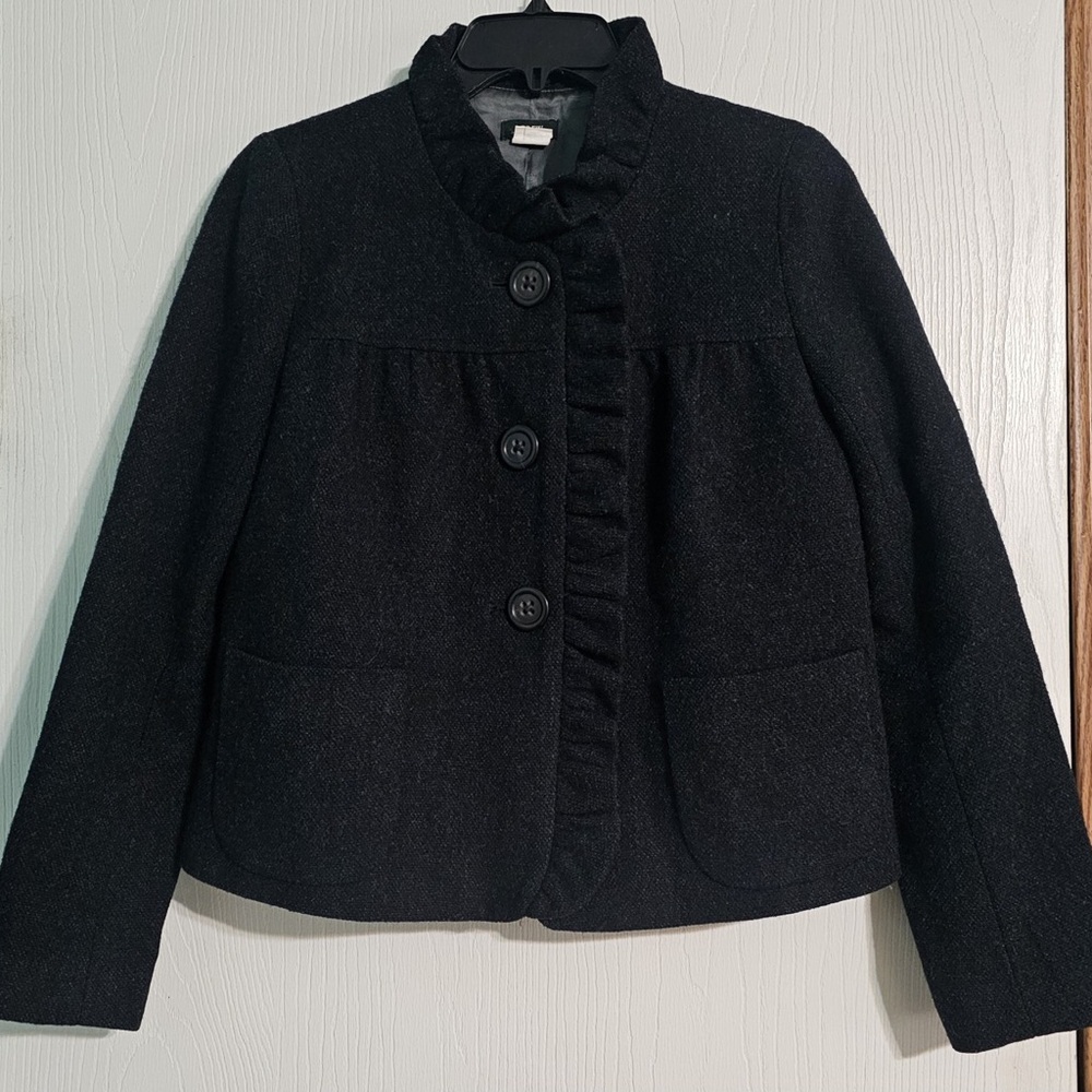 J. Crew Black Ruffled Blazer Size 2